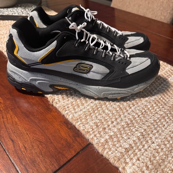 Skechers Sport Athletic Walking Sneakers Comfort Black‎ Gray Yellow Men's 14EW - Picture 3 of 16